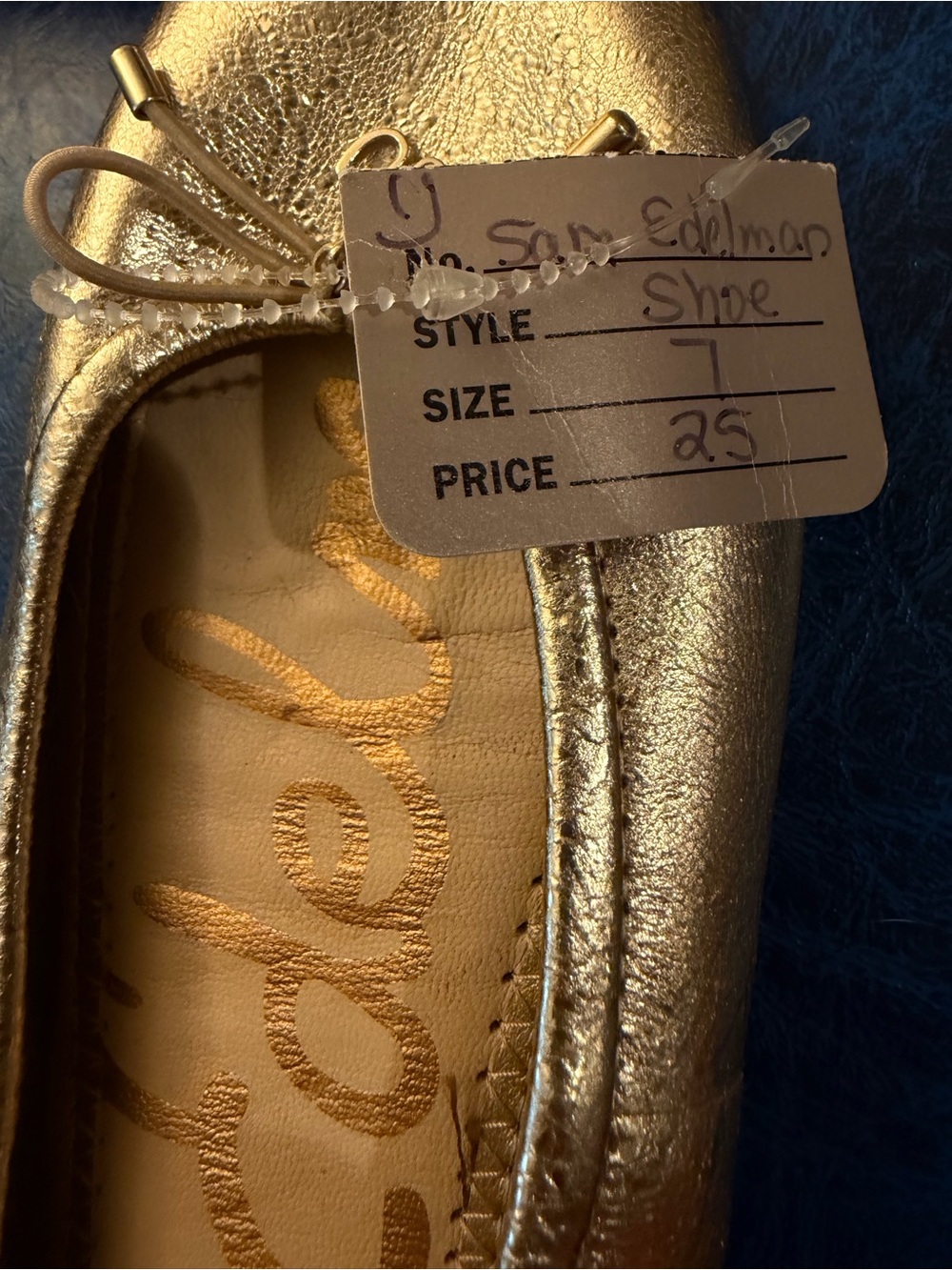 Sam Edelman Metallic Gold Ballet Flats with Bow Accent - Picture 4 of 4